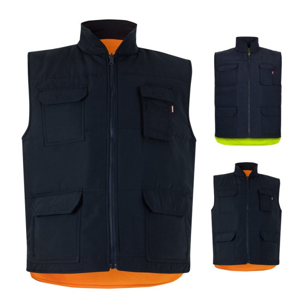 VL DIANA. Gewatteerd vest (220g/m²), omkeerbaar en met meerdere zakken, van polyester (100%), met ri