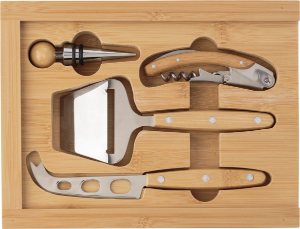 Bamboe kaas- en wijnset Patrick