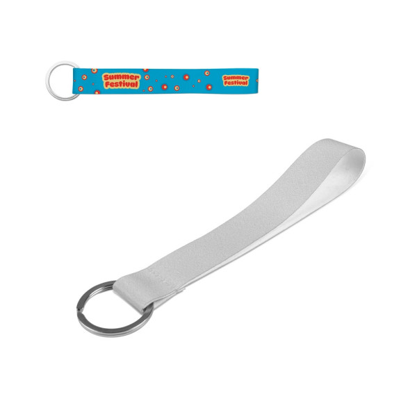 SLOUGH. Korte lanyard voor sublimatieprinten in gerecycled polyester (100% rPET) met ring