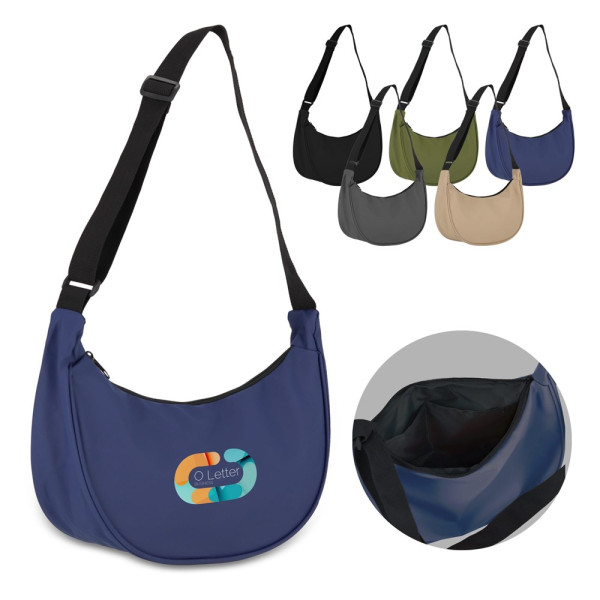 PU-gecoat R-PET 600D halve maan sling tas